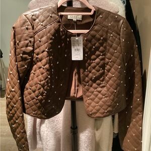 LAURA Quilted Brown Studded Leather Jacket